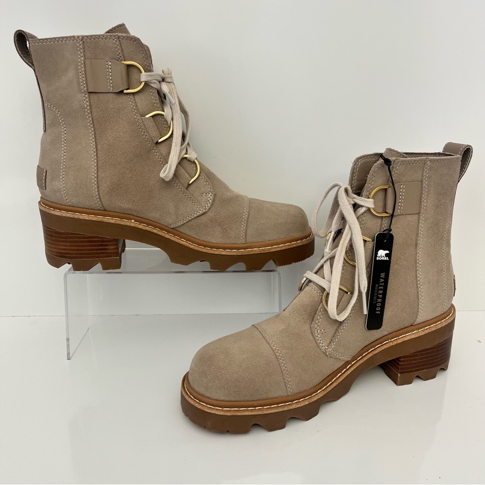 Sorel Joan Now Lace-Up Boots Tan Suede Waterproof Lug Sole Size 10 NWOB - Picture 4 of 13